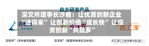 深交所理事长沙雁:让优质创新企业“进得来” 让创新价值“成长快” 让投资创新“共赢多”